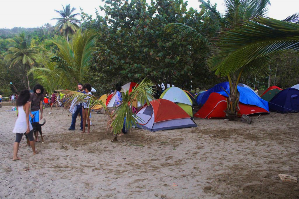 Camping tents on the beach at the Quelonios Festival in Dominican Republic